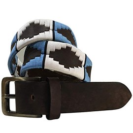 Carlos Diaz Mens Womens Unisex Argentinian Brown Leather Embroidered Polo Belt (85 cm/ 32-34 Inches)