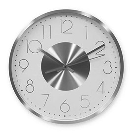 K&L Wall Art Silver Wall Clock 30 cm Diameter No Ticking Noises Durable Metallic Clock for Living Room Office Silent Aluminium Metal Clock (Silver White)