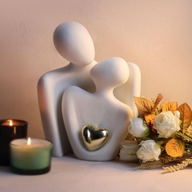 WANCHIY Modern Home Decor Lover Statues- 10'' Porcelain Sculptures for Shelf and Table Decor, Affectionate Couple Art Ceramic Sculpture- Romantic Figurine for Home, Bedroom, Livingroom, Office Decor