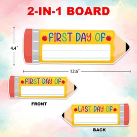 JUESMOS First & Last Day of School Chalkboard for Kids Girls Boys, 4.4"x12.6" Double Sided Pencil Back to School Sign 1st Day of Preschool Kindergarten Board Sign Back to School Photo Prop Supplies