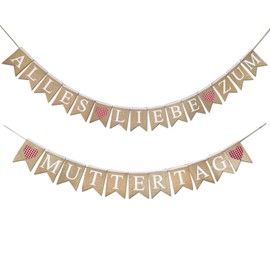 Zebra & Friends Burlap Happy Mother's Day Banner Mother's Day Decoration Bunting Garland Love Heart Banner for Mom Mother's Day Party Decoration Mother's Day