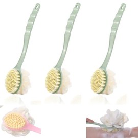 Set de 3 Cepillo Corporal, Cepillo de Ducha de Cerdas, Cepillo de Ducha Reversible, Cepillo Corporal de Ducha para Exfoliar y Ducharse, Cepillo Exfoliante de Espalda en Húmedo y Seco, Mango Largo 34.5cm (Verde)