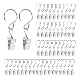 Pack of 50 Curtain Clips Curtains Metal Clips with S Hooks Curtain Clips for Hanging Curtains, Photos, Home Decoration, Lamp Hooks for Christmas Party Festival Decoration (Silver)