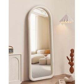 56"x20" Arched Full Length Mirror, Free Standing Floor Plush Flannel Frame Mirror for Leaning or Hanging, Soft Touch Bedroom & Living Room Decor, Cream White