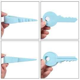 1 Piece Door Stopper Wedge, Key Shape, Universal Wedge Finger Protection, Door Stopper for Home, Garden, Office, Garage (Blue)