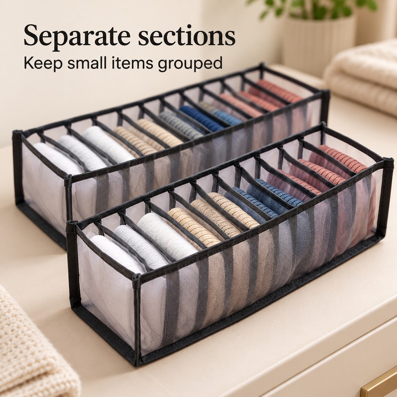 11-Grid Drawer Organizer for Underwear & Socks – 2 Pack