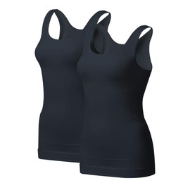 EUYZOU Women's Tummy Control Shapewear Tank Tops - Seamless Body Shaper Compression Top - Black 2pk L