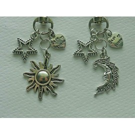 Handmade LOT OF 2 CELESTIAL SUN MOON BEST FRIEND KEY CHAIN CLIP FOR PURSE BAG CHARM FOB