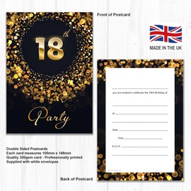 Olivia Samuel 20 x 18th Birthday Party Invitations with Envelopes - Ready to Write - Black and Gold Effect - Designed and Printed in the UK