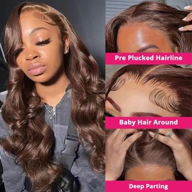 Glegov 30 Inch Lace Front Wigs Human Hair Pre Plucked 13x6 Chocolate Brown Body Wave Lace Front Wigs Human Hair With Baby Hair 200 Density HD Transparent Lace Colored Frontal Wigs Human Hair for Women