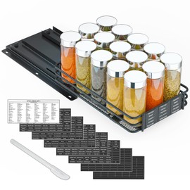 SpaceAid Pull Out Spice Rack Organizer for Cabinet, Heavy Duty Slide Out Seasoning Kitchen Organizer, Cabinet Organizer, with Labels and Chalk Marker, 6.5" W x10.75 D x2.5 H, 1 Drawer 1-Tier