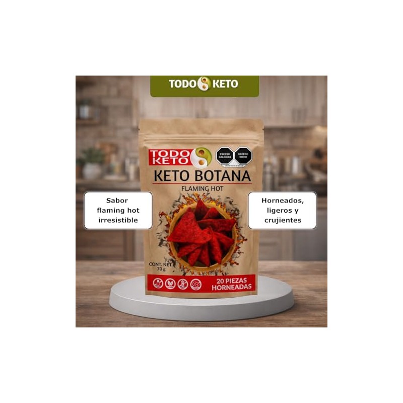 Totopos Keto Botana de Almendra 20 Piezas Horneados (Flamin Hot)