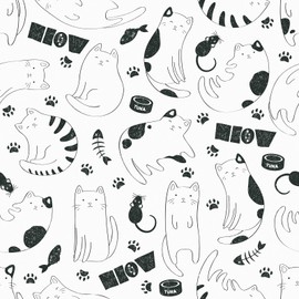 EPPKILY White/Black Cat Wallpaper Peel and Stick Animal Wallpaper Fun Mouse Wallpaper for Kids Room Bedroom Nursery Cute Kitten Self Adhesive Removable Contact Paper for Cabinet Liners 17.5"x102"