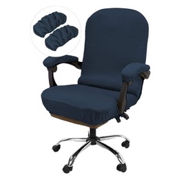 NeColorLife - Funda elástica para silla de oficina con apoyabrazos, funda gruesa para silla de computadora con respaldo alto jacquard para sillas giratorias (tamaño grande, azul marino)