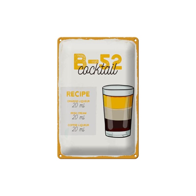 Metal Sign 30 x 20 cm B-52 Cocktail Recipe Orange