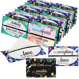Zhanmai 20 Pcs Pocket Tissue Holder Bible Travel Purse Tissue Holder with Christian Inspirational Verse Floral Travel Tissue Employee Appreciation Gifts Mother's Day Church Gifts Bulk, 5 x 3In