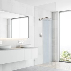 GGStudy Rain Shower Head Brushed Nickel with Extension Arm 16 Inch Square Shower Head with 16 Inch Shower Arm Large Stainless Steel Rainfall Showerhead Waterfall Full Body Coverage