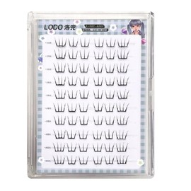 アニメスタイルの粘着式まつげクラスター - ブラック合成繊維まつげ、自然な外観、60個のクラスターエクステンション