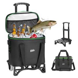 30 Can Small Rolling Cooler with Wheels, Detachable All-Terrain Trolley, Leakproof Insulated Soft Cooler Bag with Wheels and Handle Collapsible for Beach Camping Travel Outdoor
