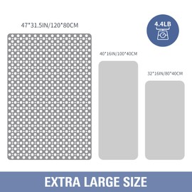 OTHWAY Large Shower Mat, 47"x 32" TPE Shower Mat Non Slip, Heavy Shower Floor Mat with Drain Holes and Suction Cups, No Odor Shower Mats for Inside Shower for Elderly Kids Bathroom(D-Grey)