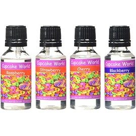 Cupcake World Food Flavourings Cherry/Strawberry/BlackBerry/Raspberry Bottles 28.5 ml (Pack of 4)
