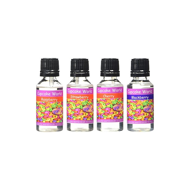 Cupcake World Food Flavourings Cherry/Strawberry/BlackBerry/Raspberry Bottles 28.5 ml (Pack of