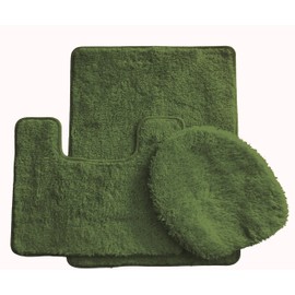 3 Piece Luxury Acrylic Bath Rugs Set Large 18"x"30 Contour Mat 18"x18" and Lid. (Sage Green)