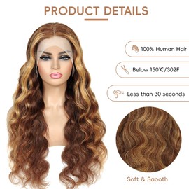 Highlight Ombre Lace Front Wig - Human Hair, 13x4, Pre-Plucked, Glueless, Body Wave With Highlights, 30 Inch