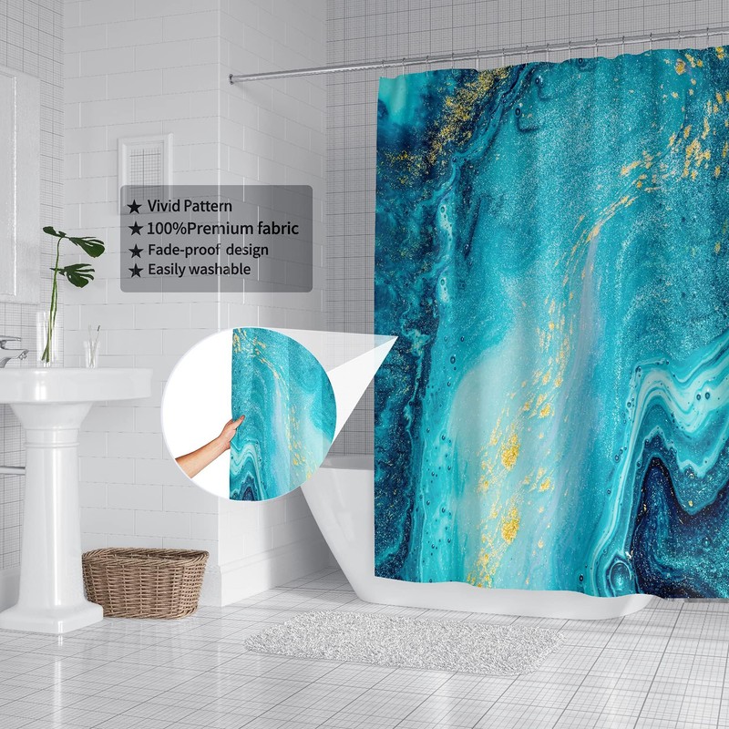 Domoku Marble Waterproof Shower Curtain with Hooks, Machine Washable Easy-Care