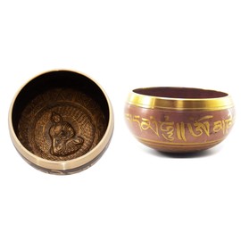 Skywalk Hand Made Brass Tibetan Buddhist Prayer Instrument with Striker Stick, OM Bell, OM Bowl, Meditation Bowl, Music Therapy (Multicolor, 4 Inch Diameter)