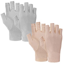 Lnngub Fingerless Sun Protection Gloves, Sun Gloves UV Protection Glove for Women Girls Driving Cycling Summer(apricot+gray)