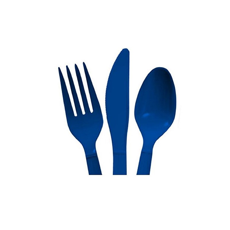 Blue Heavy Duty Plastic Cutlery Sets - 32 Spoons, 32