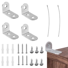 24 Pcs Furniture Anchors,Anti-Fall Wardrobe Wall Safety Fixings,Safety Stainless Steel Furniture Wall Anchors,Baby Proofing Metal Anti-Tip Furniture Straps kit for Baby Pet Proofing Safety