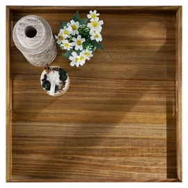 Hanobe Ottoman Tray for Table Top: Wood Decorative Tray for Home Decor - Large Coffee Table Serving Tray with Handles for Living Room