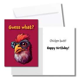Allynn's Funny Guess What? Chicken Butt! Birthday Card – 5" x 7" with Glossy Front, Writable Inside and White Envelope (Chicken butt)