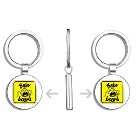 HJ Media Baby On Board Sign Crying Metal Steel Keychain Ring Double Side Key Chain