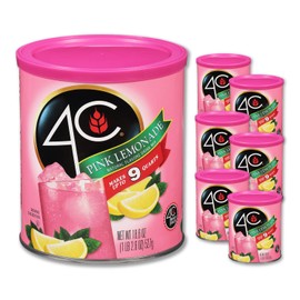 4C Powdered Drink Mix Canisters, Family Sized Bin, Thirst Quenching Flavors, 9 Quarts (Pink Lemonade, Pack of 6)