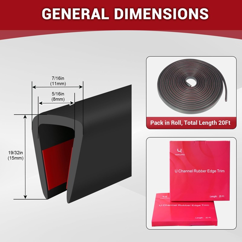 Rubber Edge Trim, 5/16" Self Adhesive Flexible U Channel Edge