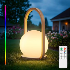 Portable Outdoor Lamp for Patio Water-Resistant Rechargeable USB Battery Powered Table Lamp Cordless Light Dimmable RGB Colour, Ip44 for Easter Camping Garden Balcony