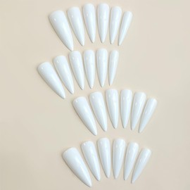 Long Press on Nails, Almond Press on Nails Tip Fake Nails, Solid Colour False Nails with White Gloss Press ons Designs Acrylic Nails Press on Artificial Nails Stick on Nails For Women 24Pcs
