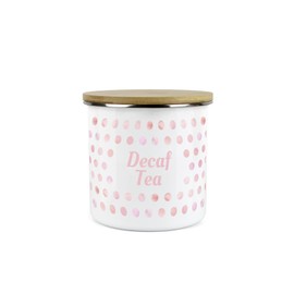 Purely Home Pink Polka Dots Decaf Tea Storage Canister - Spotty Dotty Pink And White Metal Enamel Medium Sized Food Storage Container