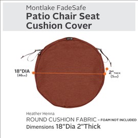 Classic Accessories Montlake FadeSafe Water-Resistant 18 x 2 Inch Round Outdoor Chair Seat Cushion Slip Cover, Patio Furniture Cushion Cover, Heather Henna Red