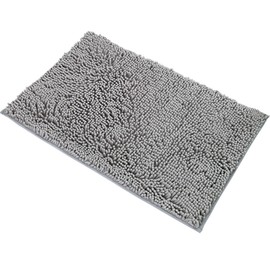 RUN HELIX Chenille Bath Mat, Non Slip Extra Soft Bath Toilet Mat 40x60cm, Super Absorbent Bath Rug for Bathroom, Bedroom, Shower and Tub, Washable Quick Drying Bathroom Mat Grey