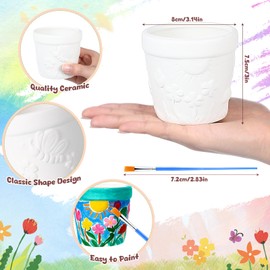 Pasimy 6 Set Ceramics to Paint DIY Ceramic Succulent Planter Pots Paint Your Own Flower Pots Craft Kit Unpainted Bisque Flowerpot with Brush Palette for Family Activity Holiday Gifts(Classic)