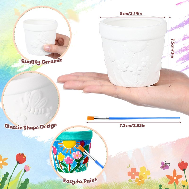 Pasimy 6 Set Ceramics to Paint DIY Ceramic Succulent Planter