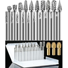3Pcs Collets and 20Pcs 1/8" Shank Carbide Burr Compatible with Dremel Milwaukee Metal Grinding Wood Stone Steel Carving Cutting Polishing Engraving Grinder Kit Attachment Rotary Tool Accessories Set
