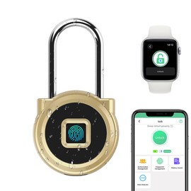 Fingerprint Padlock eLinkSmart Long Padlock with 45MM Shackle Weatherproof 1000 App User Combination Locker Lock for Gym Locker Fence Garden Cupboard Cabinet Gold