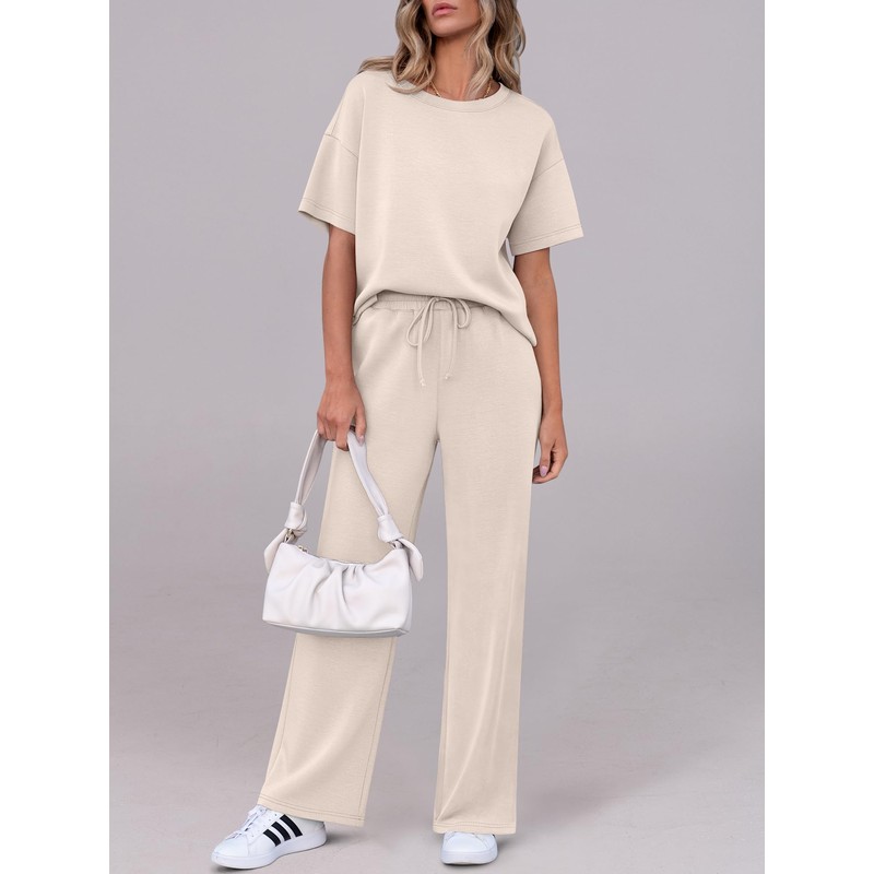 ANRABESS Women's Summer 2 Piece Outfits Casual Short Sleeve Sweatsuits