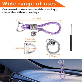 KANDUJIMU Bling Car Keychain, Glitter Crystal Keychain Ring Strap with D-Ring, Vehicle Key Decor Accessories for Women and Girls (Purple)