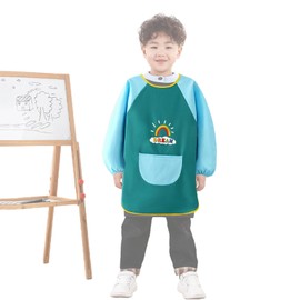 Furforstk Painting apron children's painting coat school 1st class waterproof painting coat children, apron children, bib with sleeves and pockets painting coat, painting apron, b, L